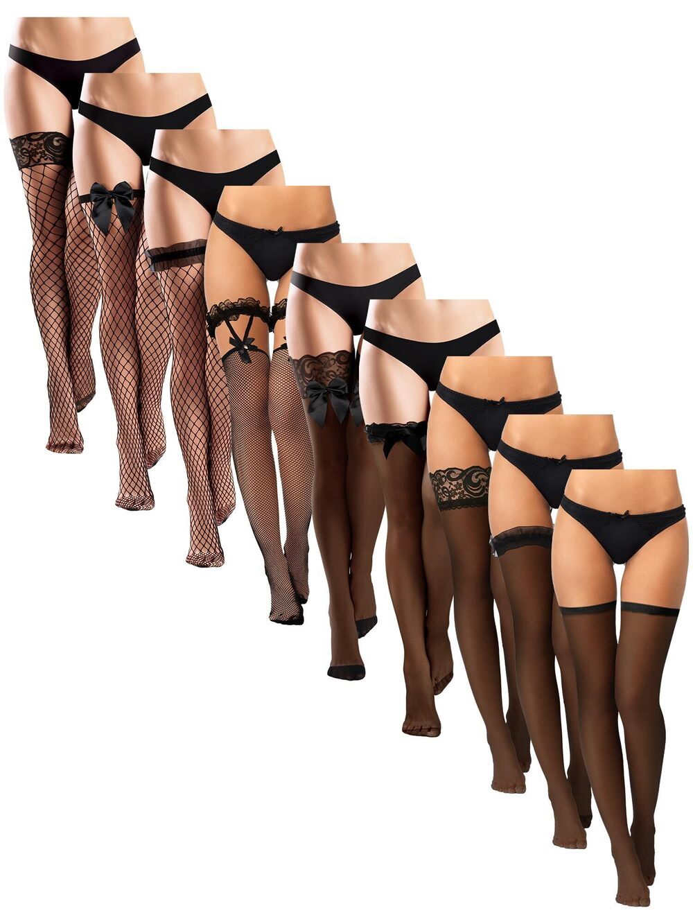 6097 9 Pairs Thigh High Fishnet Stockings Silky Thigh High Stockings Lace